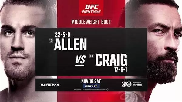 Watch Wrestling UFC Fight Night Vegas 82: Allen vs Craig 11/18/23 18th November 2023 Live